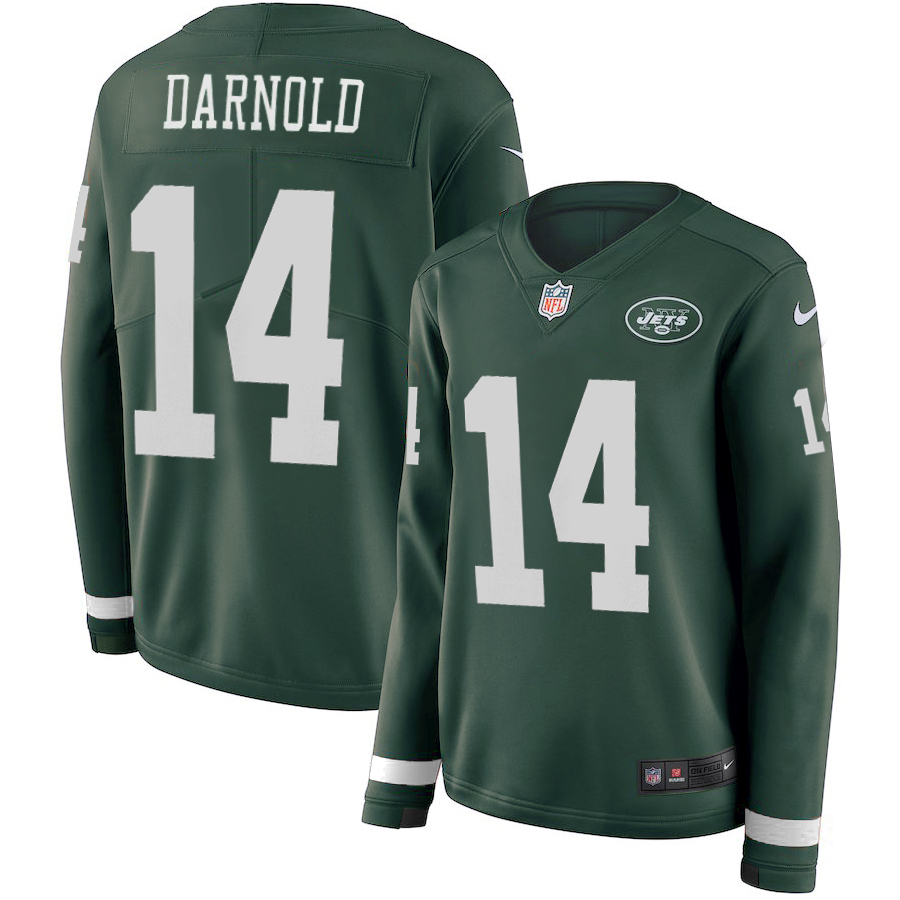 Men New York Jets #14 Darnold green Limited NFL Nike Therma Long Sleeve Jersey->women nfl jersey->Women Jersey